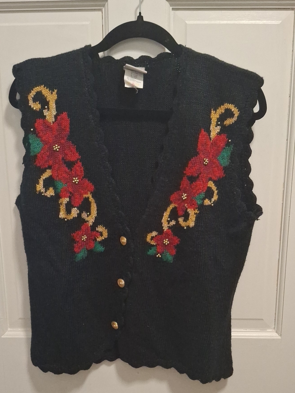 Jantzen Vtg Black Knit Embroidered Holiday Vest